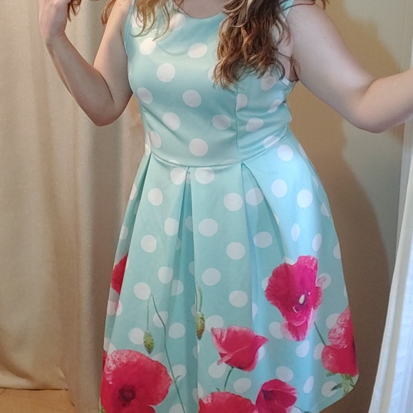 lily by firmiana Dresses & Skirts - lily by firmiana aqua fit & flair polka dot dress
